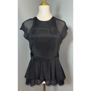 Nicole Miller Artelier Women's Black Peplum Blouse Size M Cap Sleeve